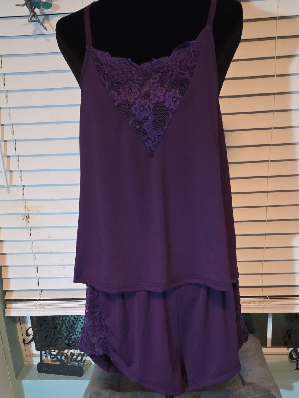 SHEIN Purple Lace Trim Cami & Shorts Sleep Set